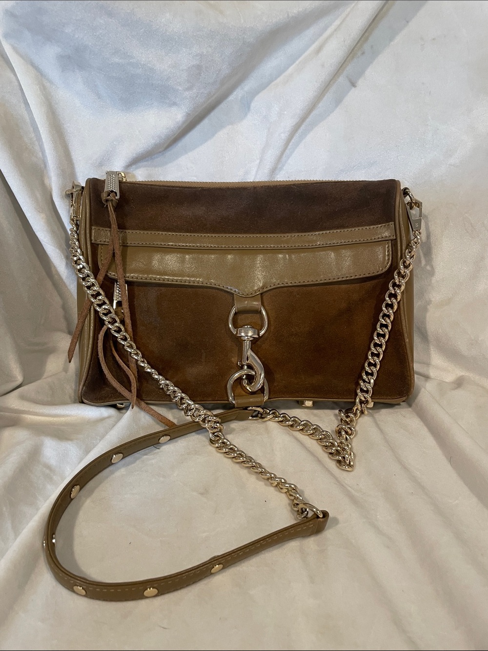 Rebecca Minkoff M.A.C. Daddy Tan Leather Suede Crossbody Bag Full Size B138